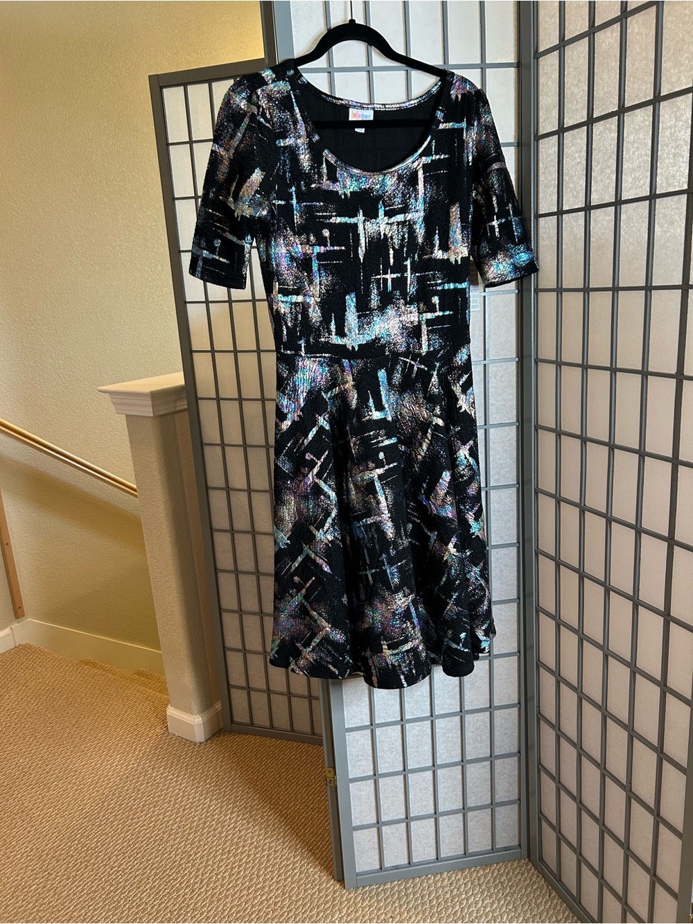 NWT LuLaRoe Nicole Black Abstract Sparkle Fit & Flare Dress